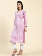 HOUSE OF KARI Cotton Floral Embroidered Chikankari Kurta