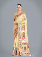Monjolika Fashion Pashmina Silk Beige Gold Zari Woven Saree?