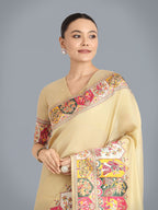 Monjolika Fashion Pashmina Silk Beige Gold Zari Woven Saree?