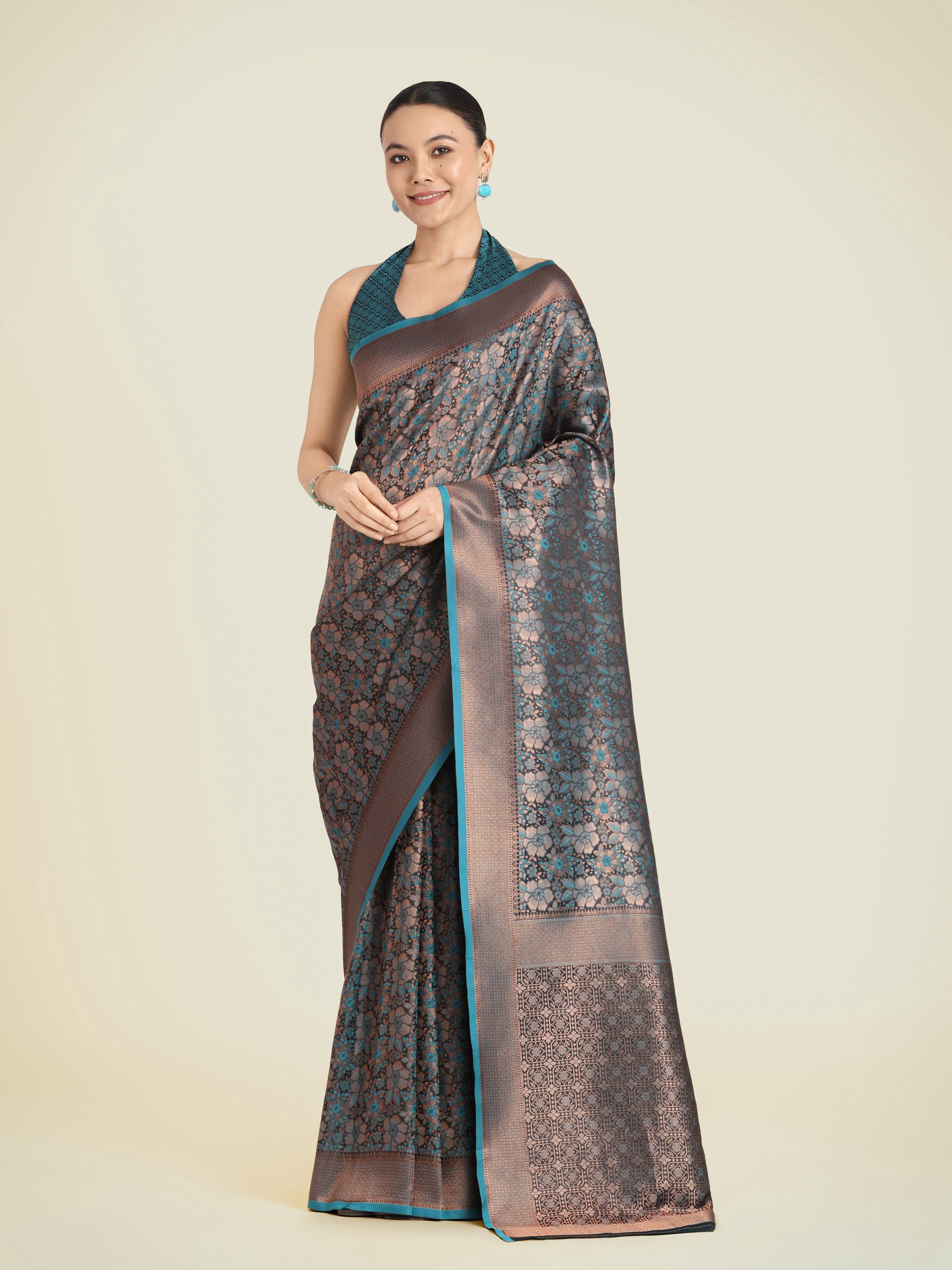 Monjolika Fashion Teal Color Banarasi Silk Woven Saree