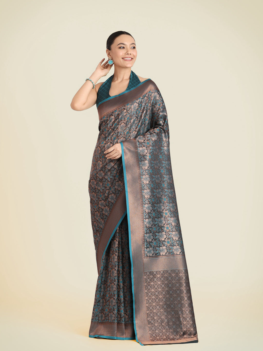 Monjolika Fashion Teal Color Banarasi Silk Woven Saree