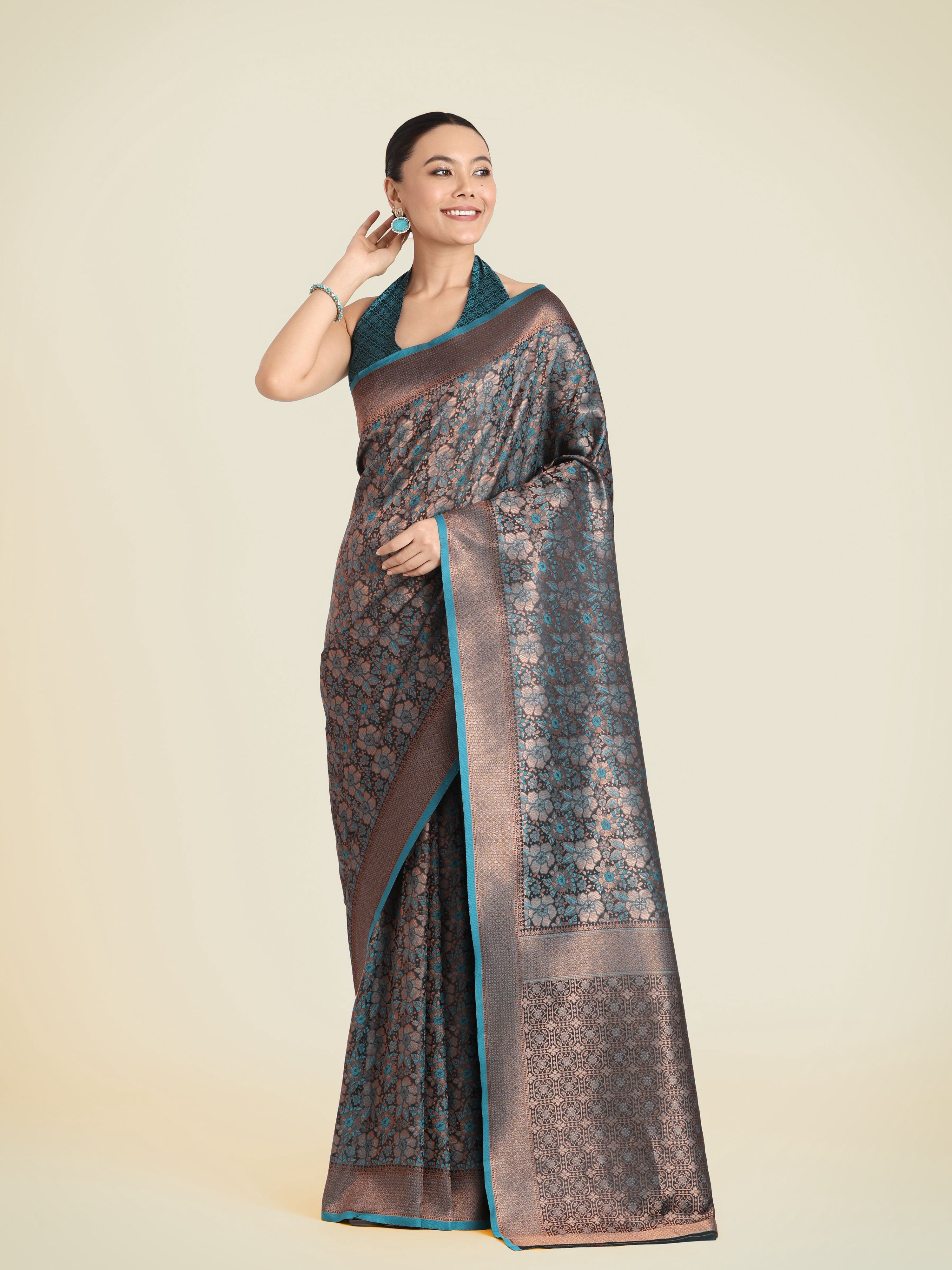 Monjolika Fashion Teal Color Banarasi Silk Woven Saree