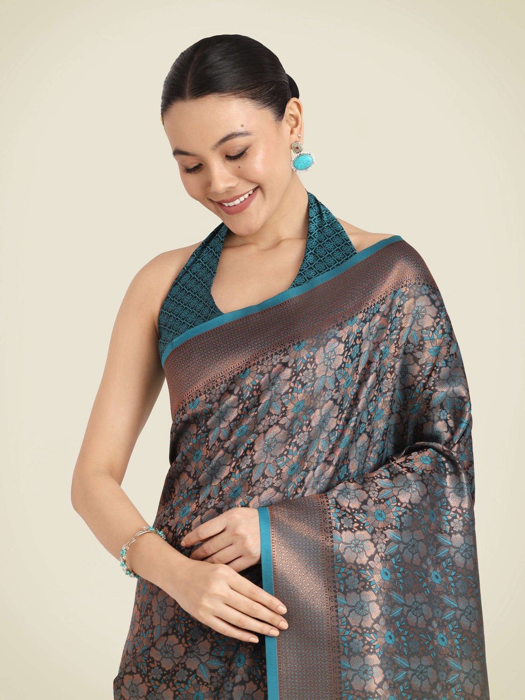 Monjolika Fashion Teal Color Banarasi Silk Woven Saree