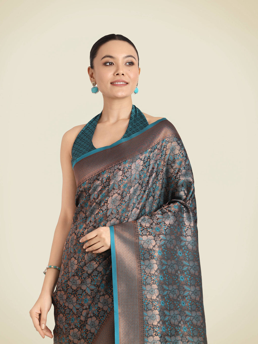 Monjolika Fashion Teal Color Banarasi Silk Woven Saree