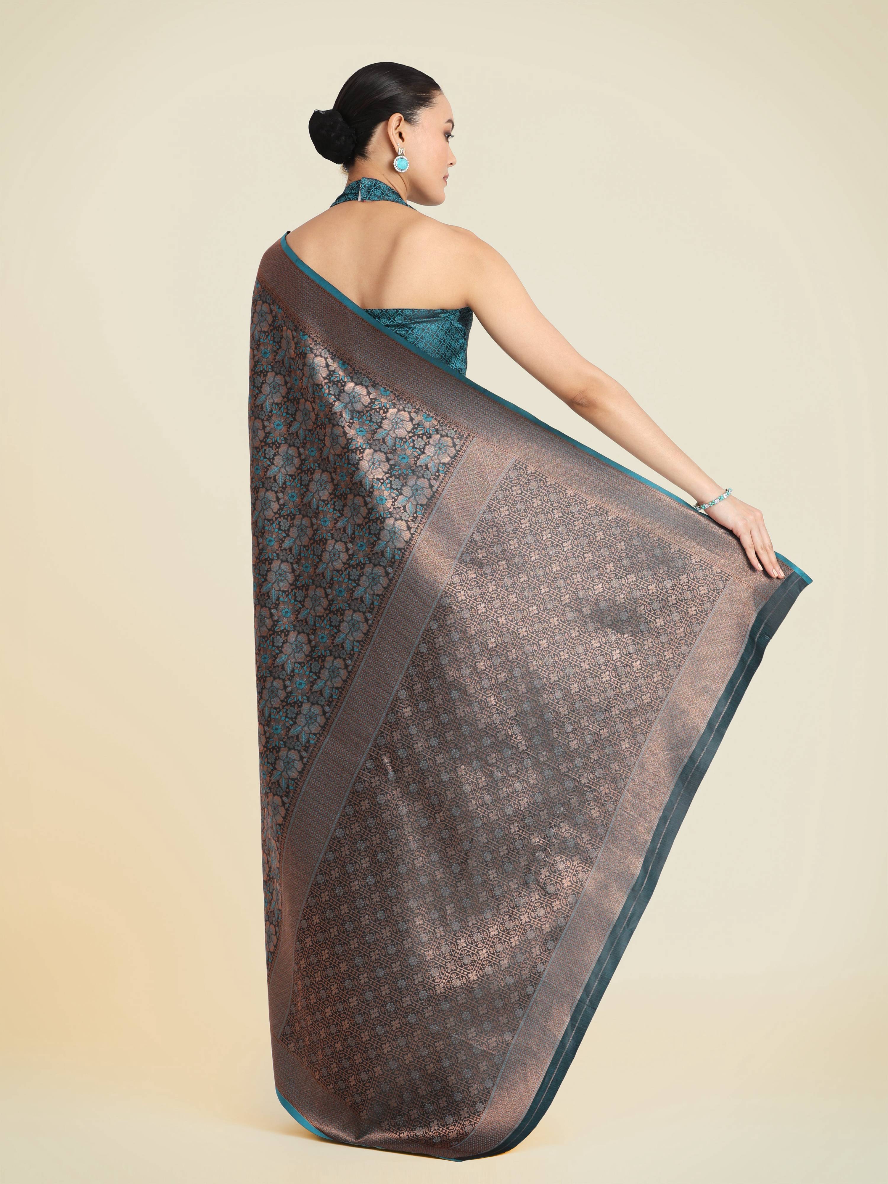 Monjolika Fashion Teal Color Banarasi Silk Woven Saree