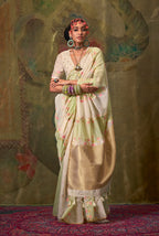 Monjolika Fashion Handloom Cotton Weaving Cream Traditional Saree