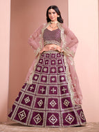 Monjolika Fashion Purple Embroidered Art Silk Trendy A Line Lehenga Choli