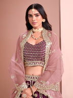 Monjolika Fashion Purple Embroidered Art Silk Trendy A Line Lehenga Choli
