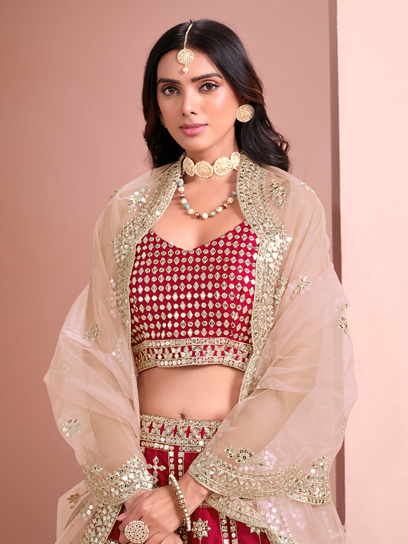 Monjolika Fashion Rani Embroidered Art Silk Trendy A Line Lehenga Choli