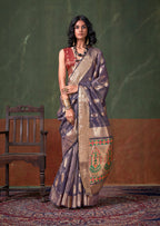 Monjolika Fashion Weaving Zari Tissue Silk Designer Saree In Violet