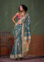Monjolika Fashion Weaving Zari Tissue Silk Designer Saree In Blue - Distacart