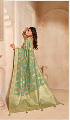 Monjolika Fashion Sea Green Color Weaving Silk Classic Saree - Distacart