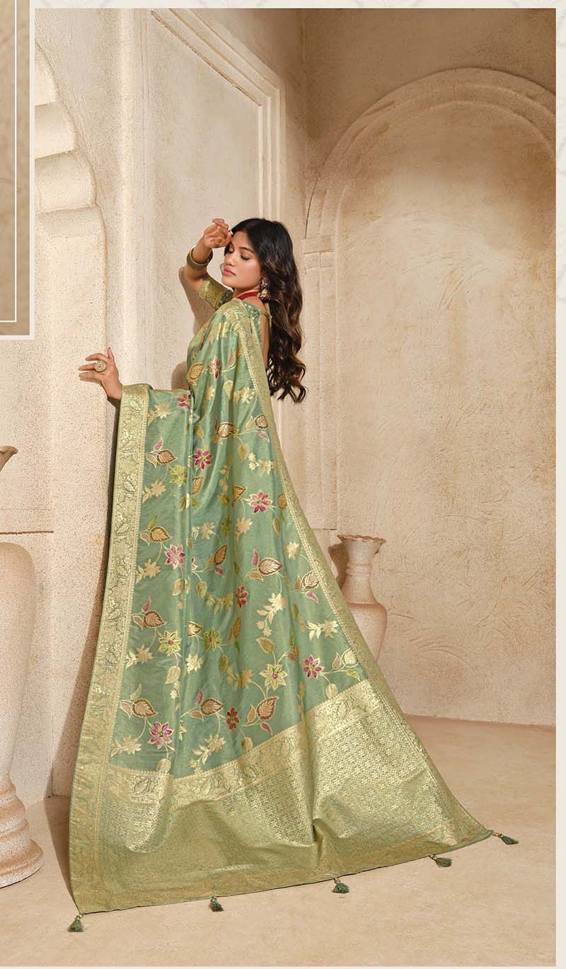 Monjolika Fashion Sea Green Color Weaving Silk Classic Saree - Distacart