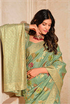 Monjolika Fashion Sea Green Color Weaving Silk Classic Saree - Distacart