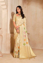 Monjolika Fashion Cream Color Weaving Silk Classic Saree - Distacart