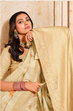 Monjolika Fashion Cream Color Weaving Silk Classic Saree - Distacart