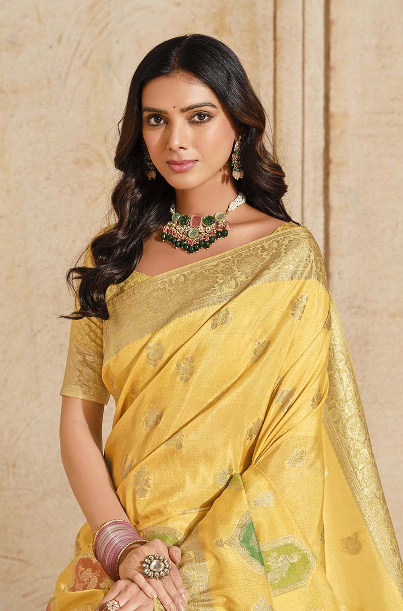 Monjolika Fashion Yellow Color Weaving Silk Classic Saree - Distacart