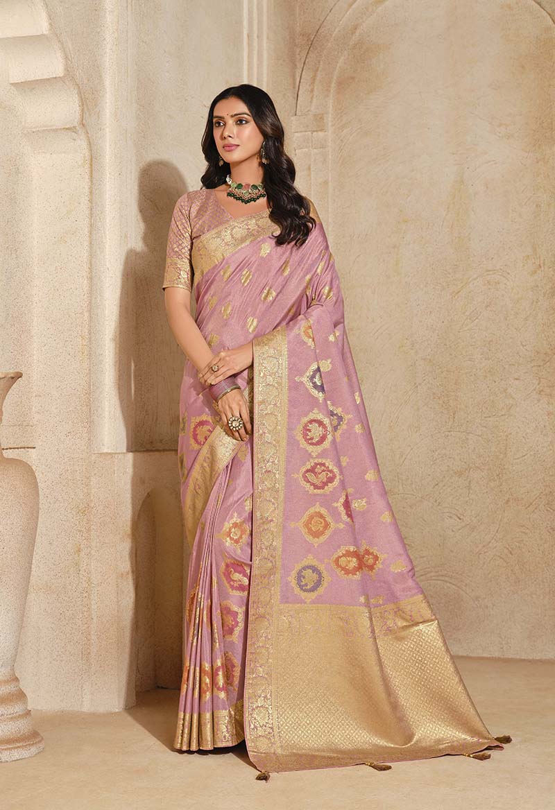 Monjolika Fashion Light Pink Color Weaving Silk Classic Saree - Distacart