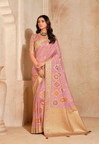 Monjolika Fashion Light Pink Color Weaving Silk Classic Saree - Distacart