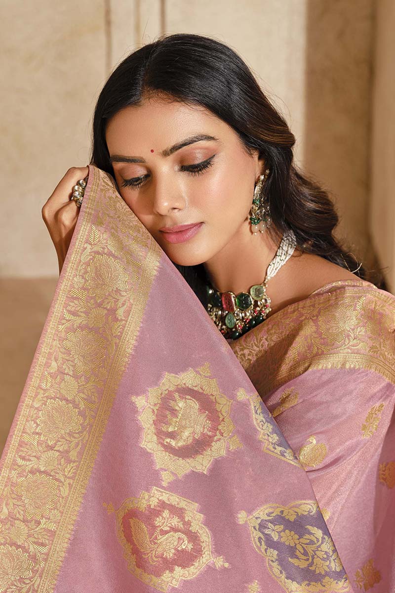 Monjolika Fashion Light Pink Color Weaving Silk Classic Saree - Distacart