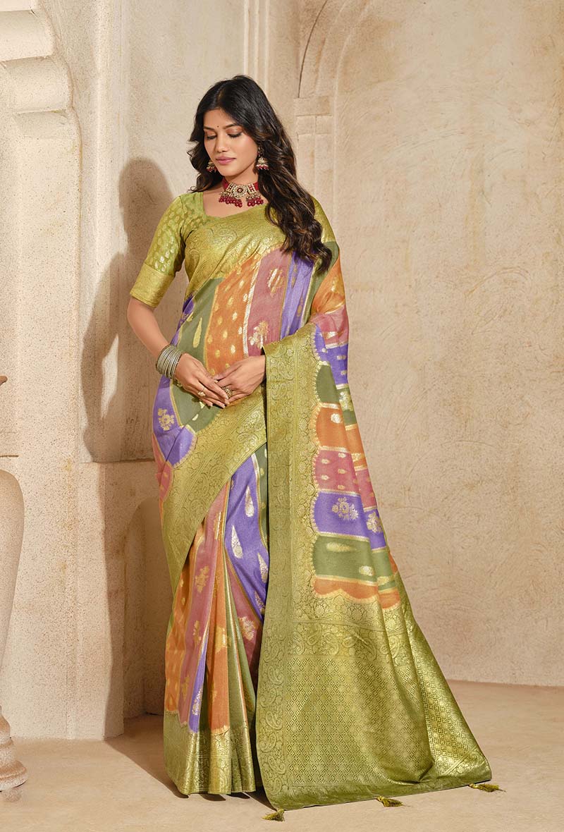 Monjolika Fashion Light Green Color Weaving Silk Classic Saree - Distacart
