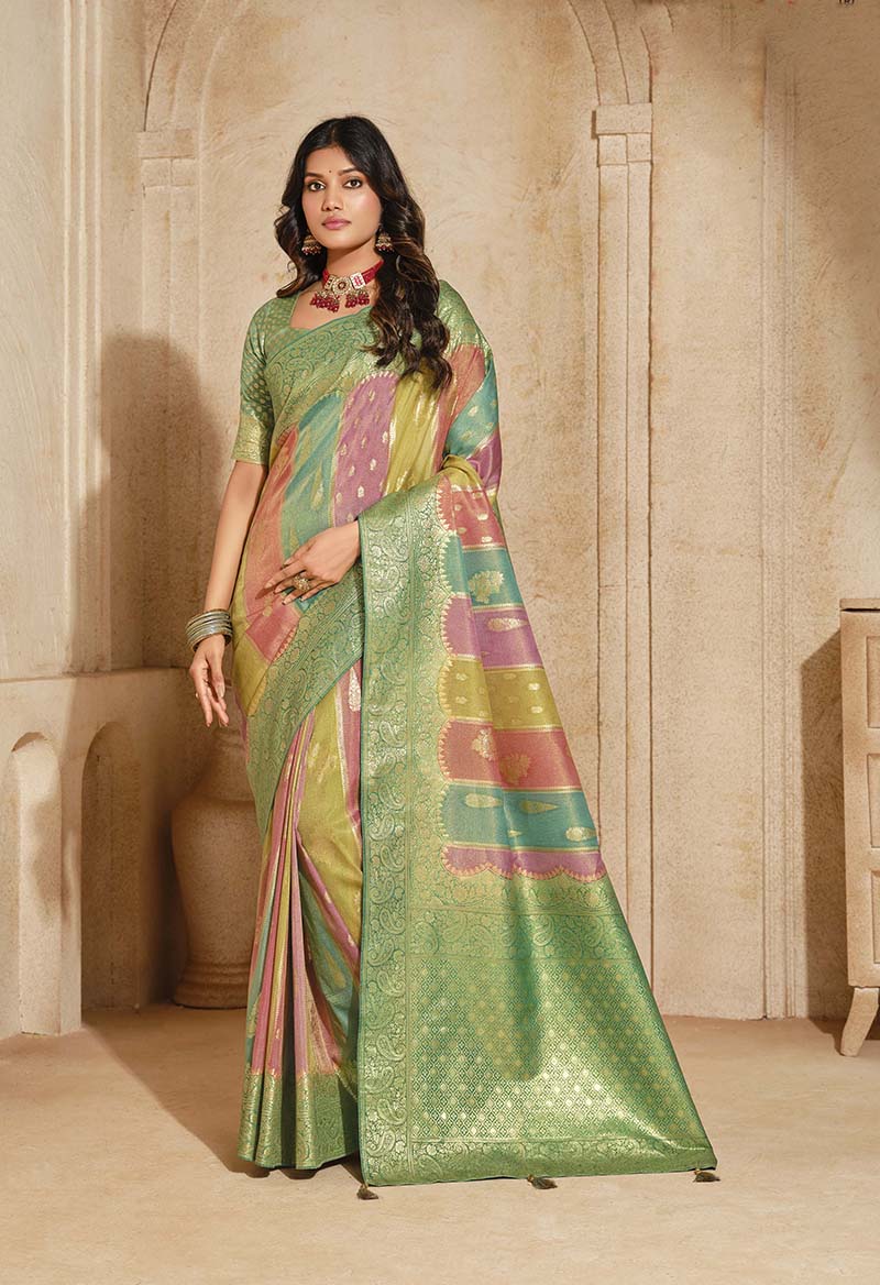 Monjolika Fashion Turquoise Color Weaving Silk Classic Saree - Distacart