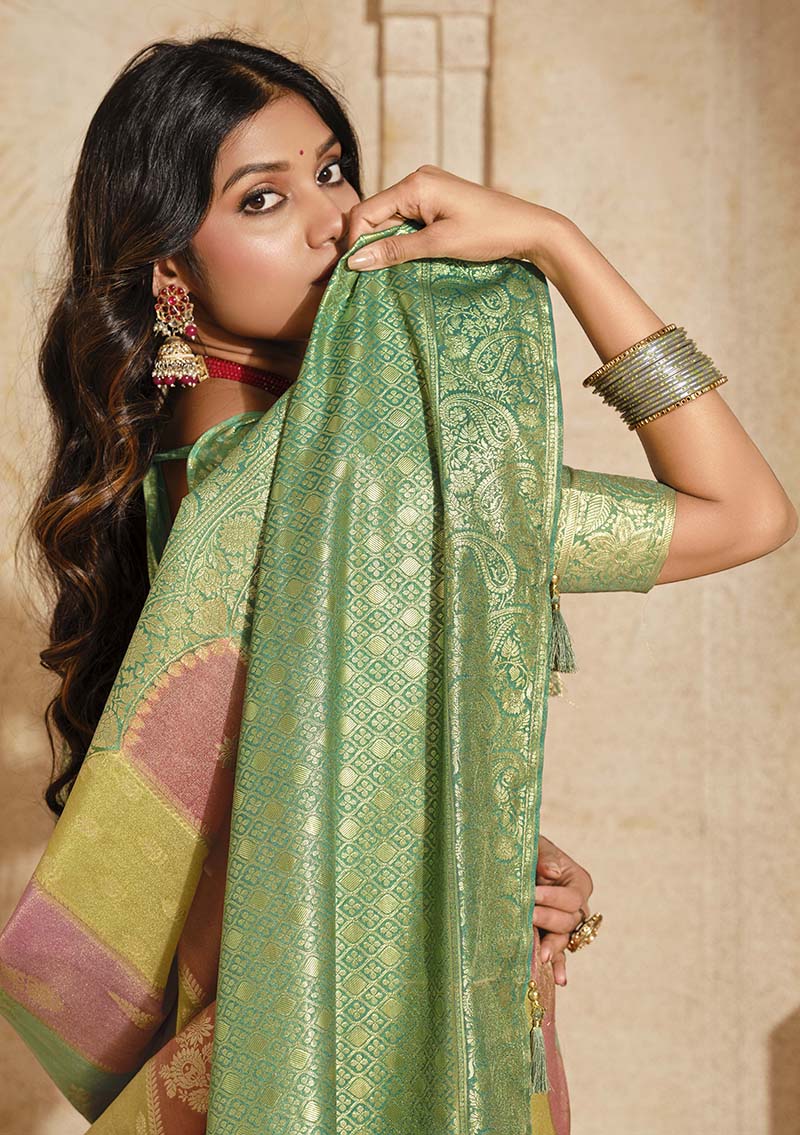 Monjolika Fashion Turquoise Color Weaving Silk Classic Saree - Distacart