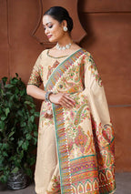 Monjolika Fashion Cream Color Weaving Dola Silk Traditional Saree