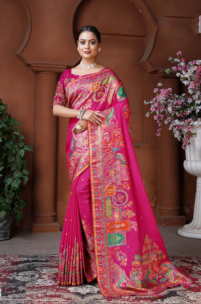 Monjolika Fashion Dola Silk Rani Pink Color Weaving Designer Saree