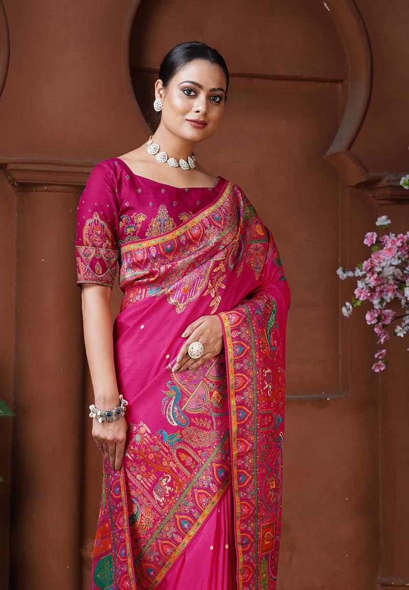 Monjolika Fashion Dola Silk Rani Pink Color Weaving Designer Saree
