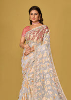Monjolika Fashion Off White Color Organza Brasso With Beautiful Printed Saree