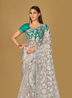 Monjolika Fashion Off White Color Organza Brasso With Beautiful Printed Saree