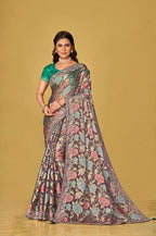 Monjolika Fashion Grey Silk Organza Brasso Festive Wear Printed Saree - Distacart