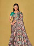 Monjolika Fashion Grey Silk Organza Brasso Festive Wear Printed Saree - Distacart