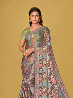 Monjolika Fashion Grey Silk Organza Brasso Festive Wear Printed Saree - Distacart