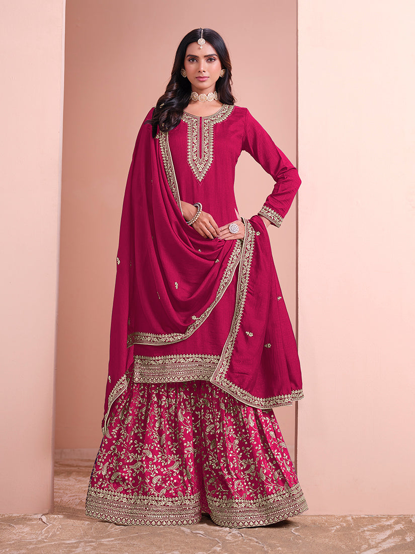 Monjolika Fashion Rani-Pink Color Embroidered Santoon Art Silk Salwar Suit - Distacart