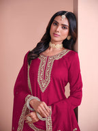 Monjolika Fashion Rani-Pink Color Embroidered Santoon Art Silk Salwar Suit - Distacart