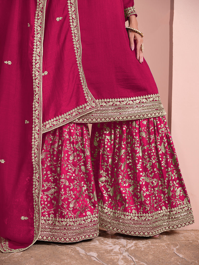 Monjolika Fashion Rani-Pink Color Embroidered Santoon Art Silk Salwar Suit - Distacart