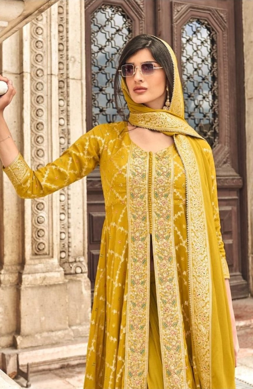 Anaita Yellow Chinon Sequence Embroidered Readymade Salwar Suit - Distacart