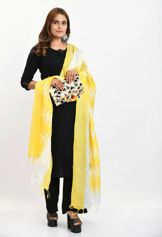 Mominos Fashion Moeza Women's Handloom Cotton Ikkat Yellow Dupatta - Distacart