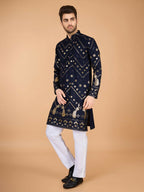 Vastranavya Navy Blue Exclusive Festival Wear Pure Viscose Rayon Embroidered Sequence Work Kurta