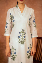 Joban Fashion Off White Blue Hand Block Printed Cotton Suit Set - Distacart