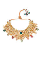 Kundan Choker with Matching Earrings & Maang Tikka Jewellery Set (Gold) - Ruby Raang