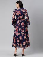Souchii Floral Printed Round Neck Midi Dress - Distacart