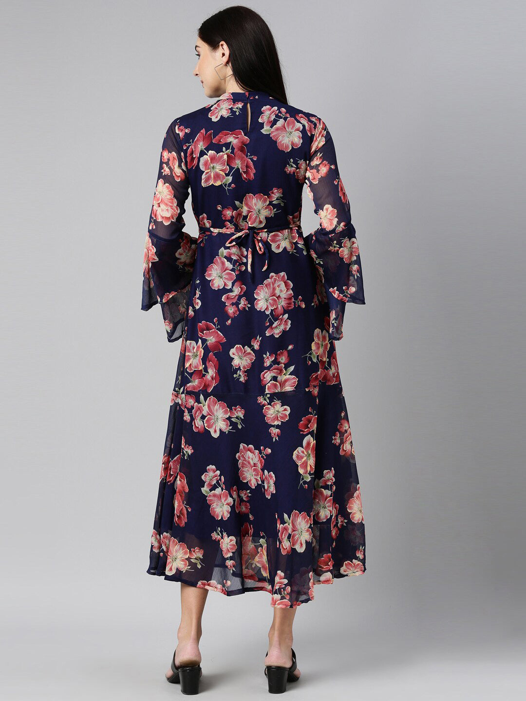 Souchii Floral Printed Round Neck Midi Dress - Distacart
