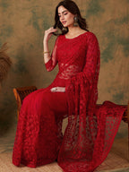 Sangria Embroidered Net Sarees - Distacart
