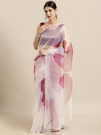 Tikhi Imli White & Pink Organza Printed Saree - Distacart