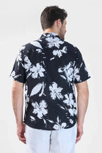 Xkind Black Floral Printed Textured Regular Fit Shirt