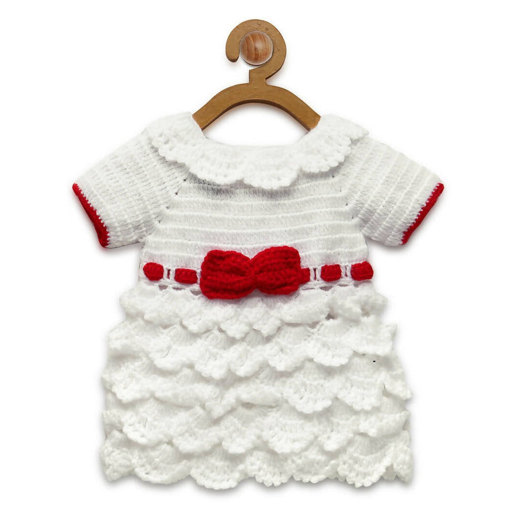 Chutput Kids Cinderella Design Solid Wool Frock - White