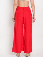 TAG 7 Women Red Solid Flared Palazzos